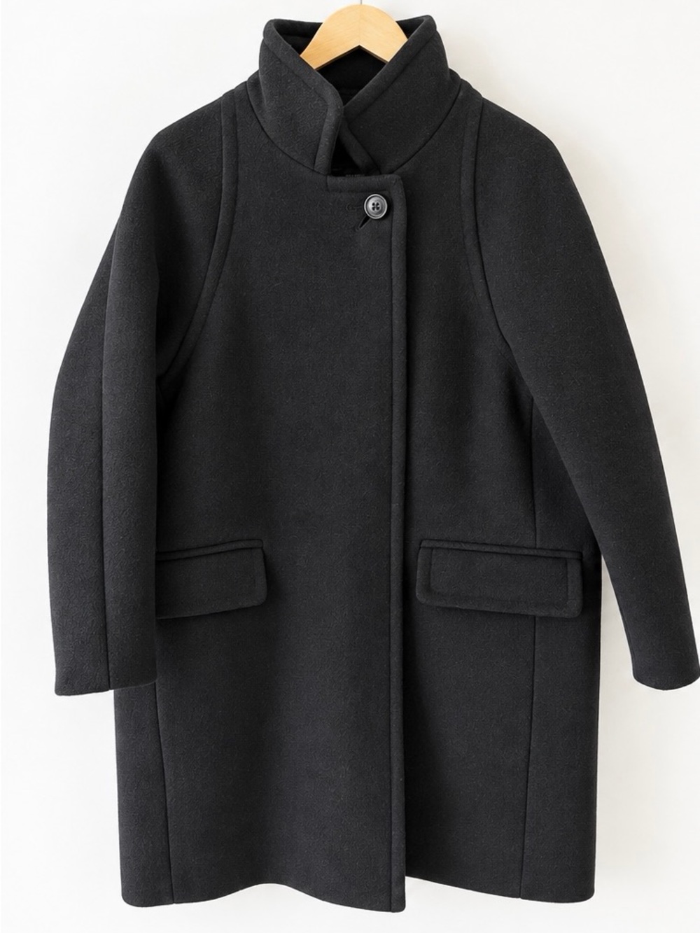 J.Crew Stadium Cloth Nello Gori Wool Blend Cocoon Coat Black Size 12 High Collar